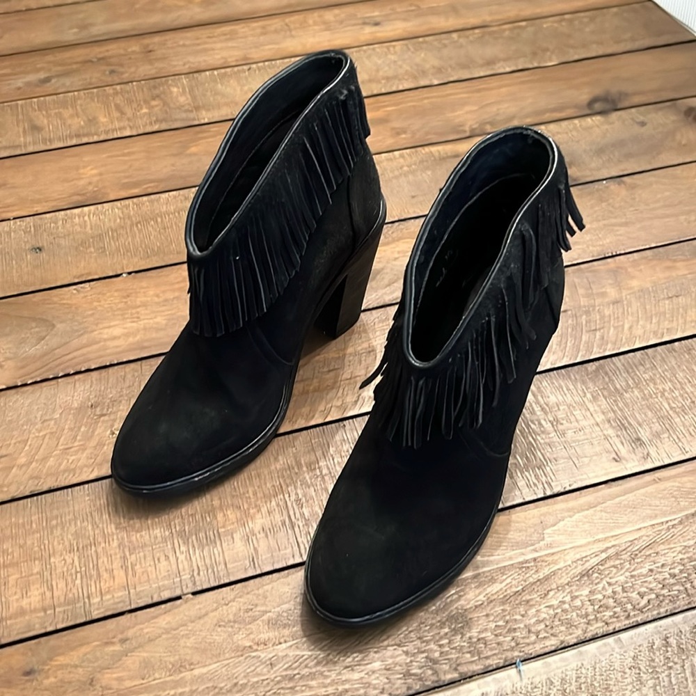 Joie black suede fringed booties- 37 1/2